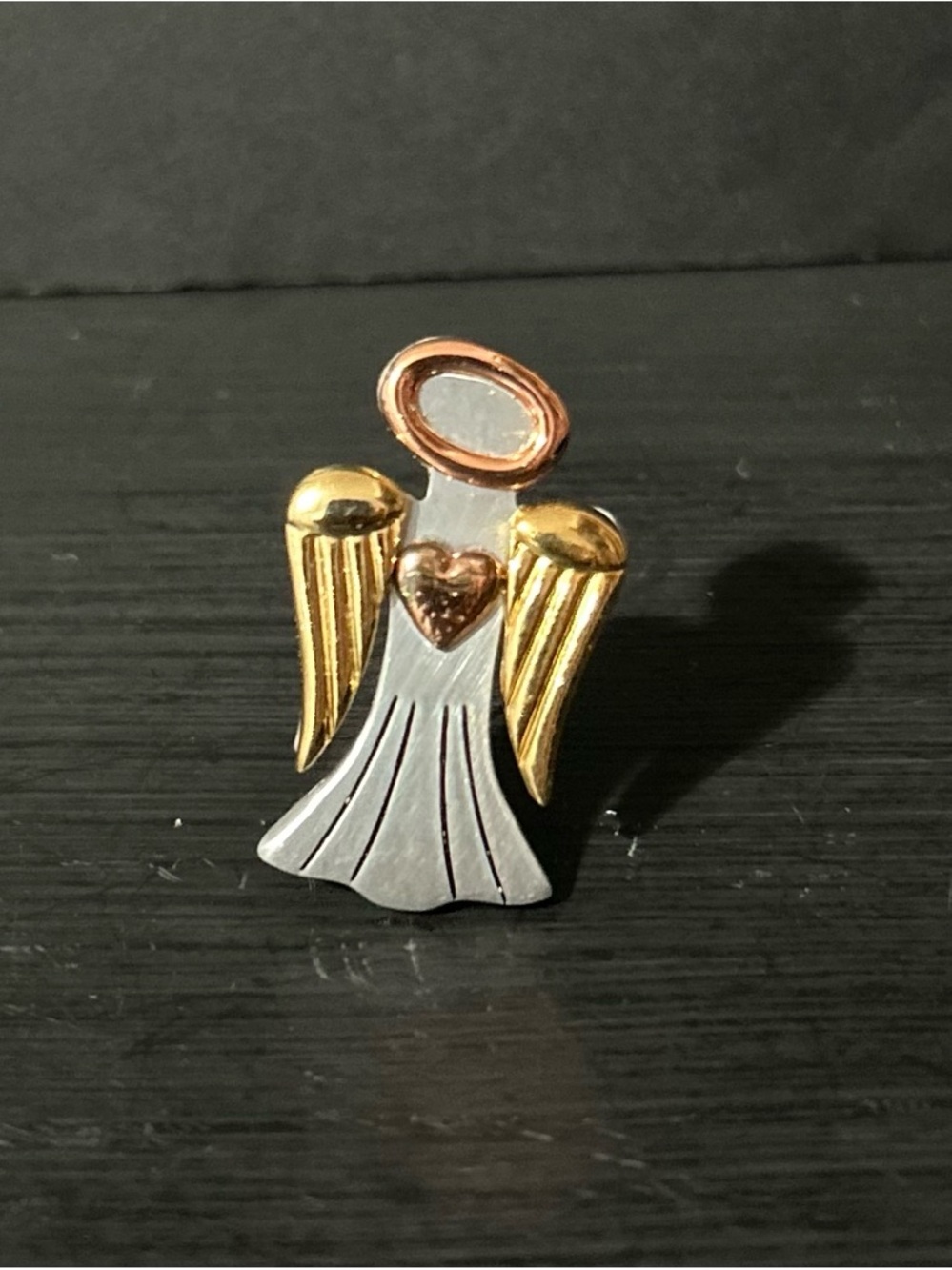 Avon Guardian Angel Pin Brooch or Pendant Tri-Color Wings Heart Halo Signed BW